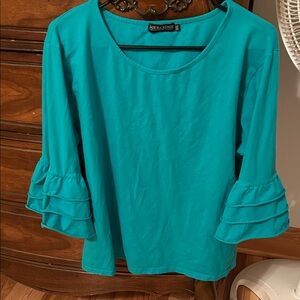 A New Day Teal Ruffle Sleeve Blouse